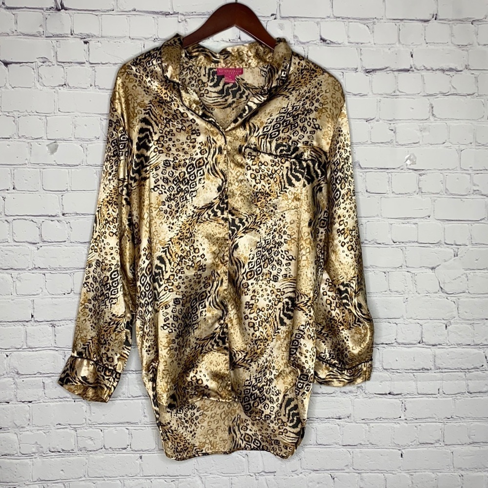 Leopard Print Satin Pajama Top